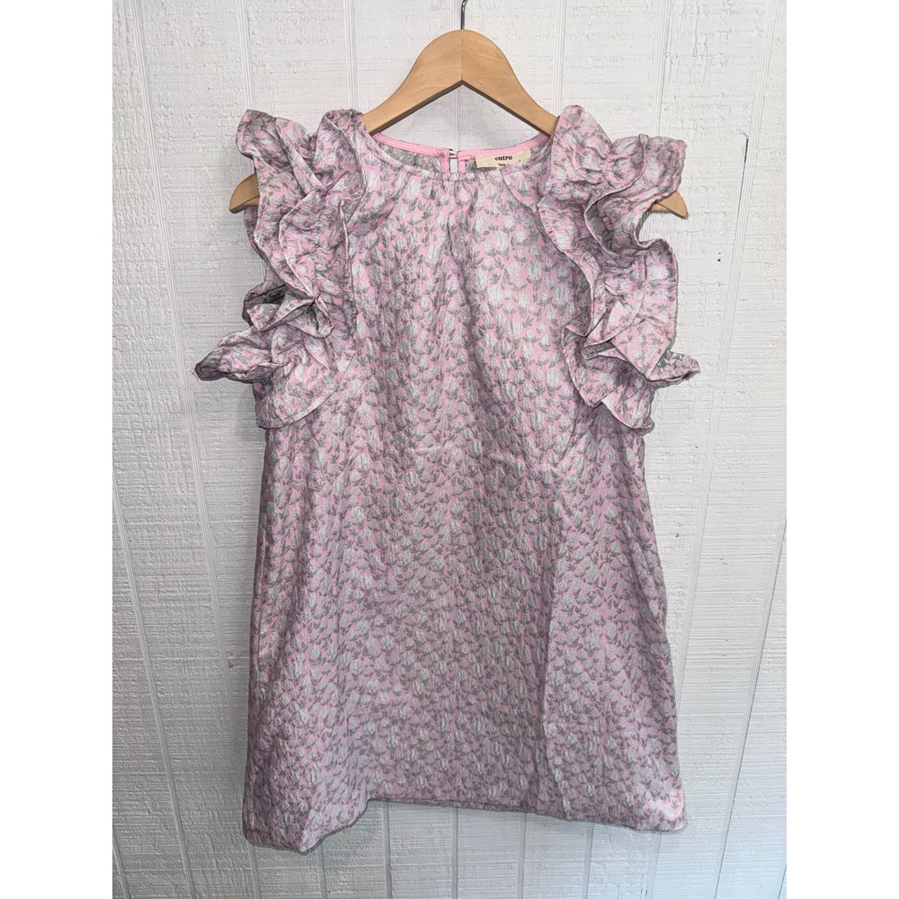 Entro Mini Dress Womens Pink Floral Ruffle Jacquard Pockets D23240 Size Medium